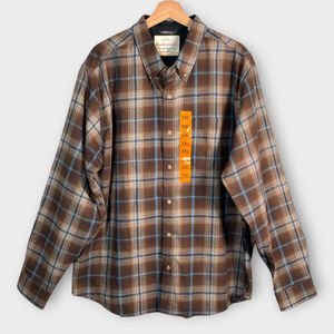 Weatherproof Vintage Flannel Shirt Men's 2XL Brown Plaid 100% Cotton Casual NEW